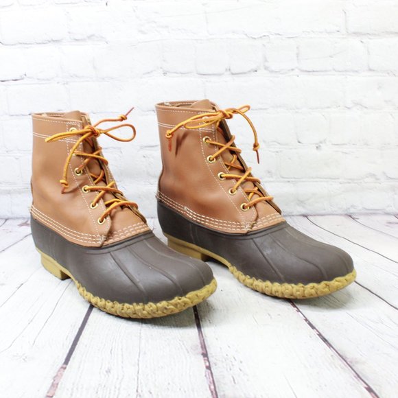 LL BEAN 8 Inch Unlined Brown Leather Duck Bean Boots Size 10 M - Picture 3 of 9